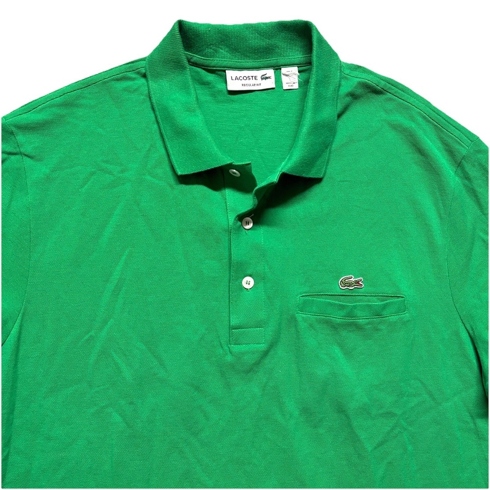 Lacoste Pique Pocket Polo Shirt Green Crocodile Logo Cotton Mens Large Preppy